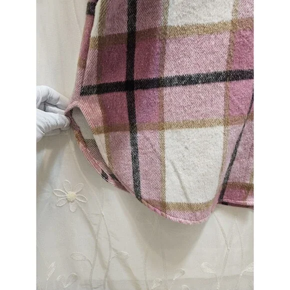 Womens XL Pink Black Jacket Plaid Oversized Thick Flannel Farm Barn Coat Tunic - Picture 9 of 16